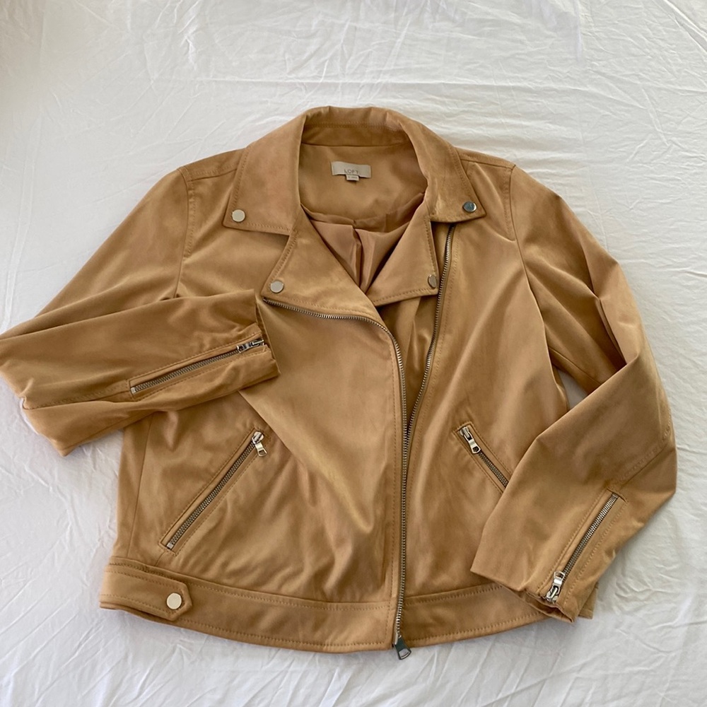 Loft Tan Faux Suede Moto Jacket - Size M